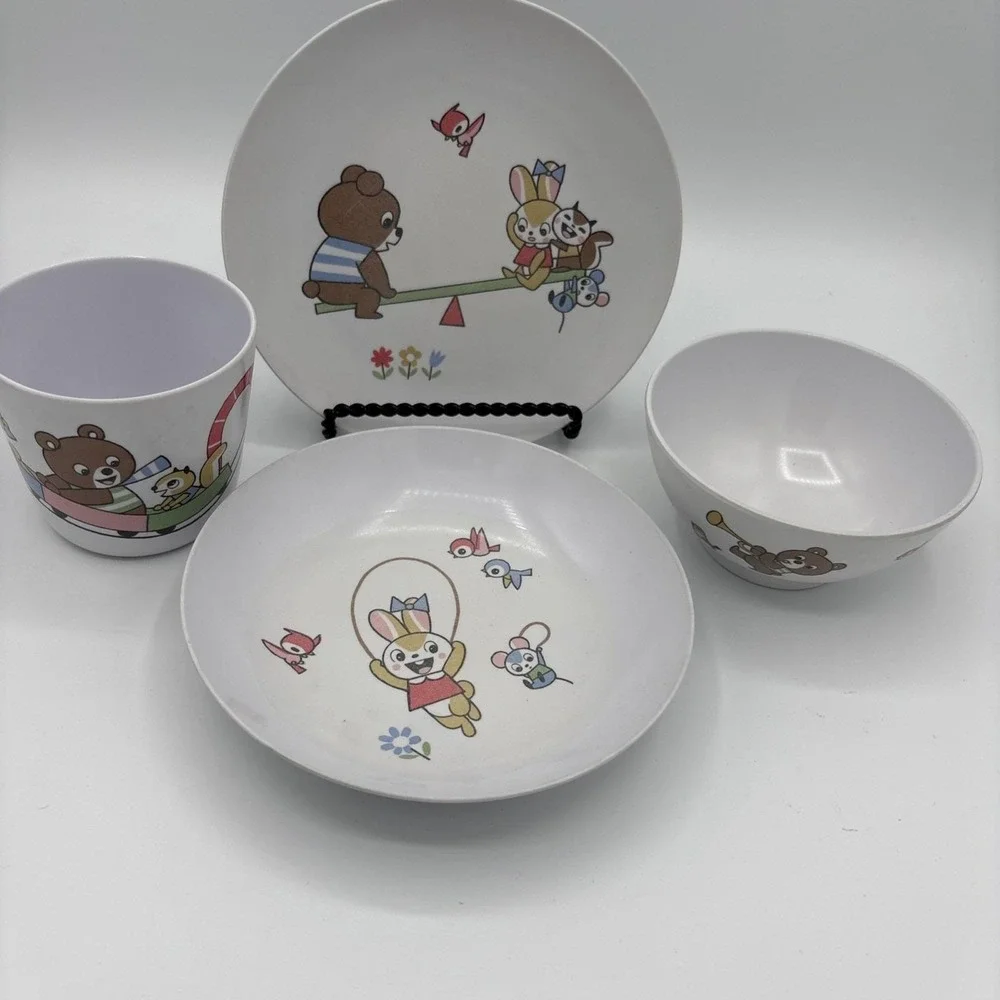 Rare Vintage 1970s Noritake Melamine Ware Childrens Dish Set Japan 4pc Showa